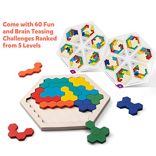 Wooden Hexagon Puzzle - Brain Teaser Toy for All Ages