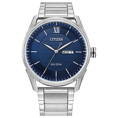 Citizen Mens Classic Eco-Drive Watch Silver-Tone Blue Dial