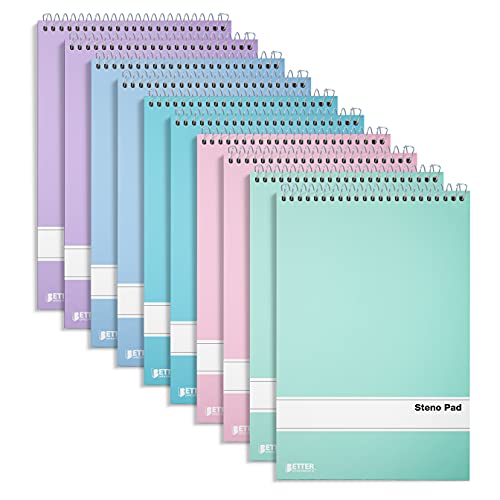 Assorted Pastel Spiral Steno Pads 10-Pack