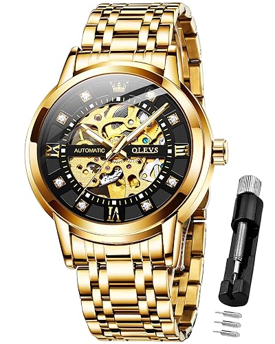 OLEVS Gold Skeleton Automatic Mechanical Men's Watch Luxe
