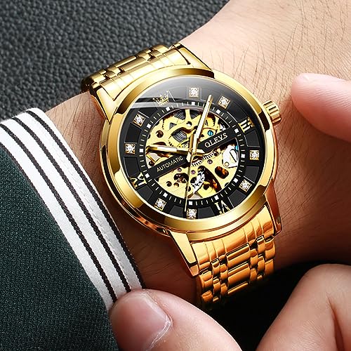 OLEVS Gold Skeleton Automatic Mechanical Men's Watch Luxe