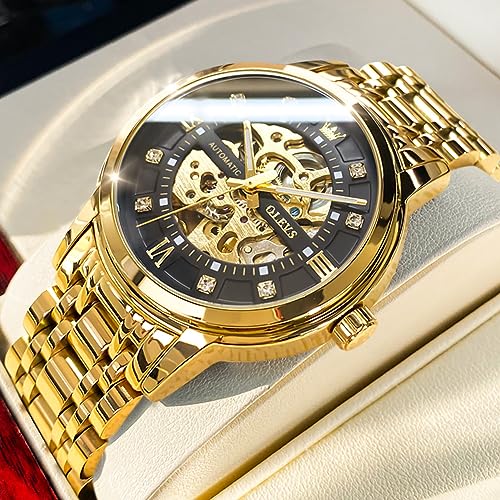 OLEVS Gold Skeleton Automatic Mechanical Men's Watch Luxe