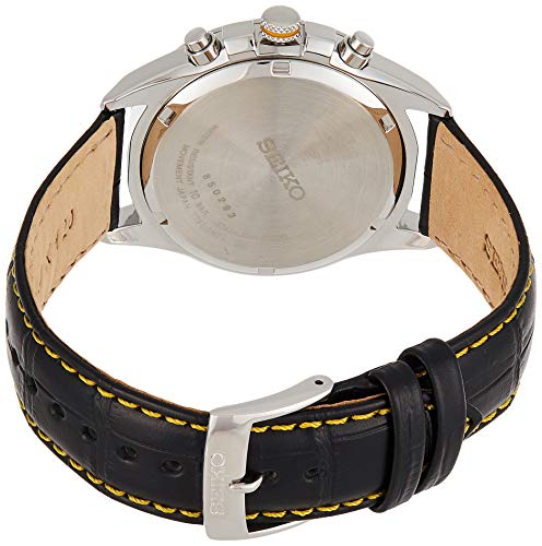 Seiko Men's VIP Leather Analog Black Watch