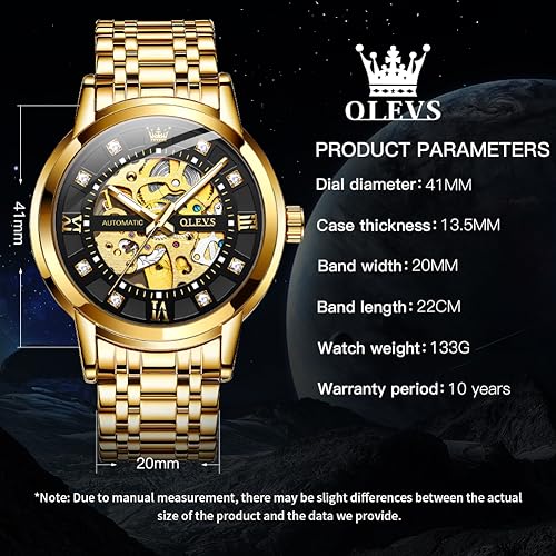OLEVS Gold Skeleton Automatic Mechanical Men's Watch Luxe