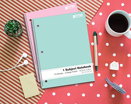 6 Pack Spiral Notebooks, Assorted Pastel Colors, College Ruled