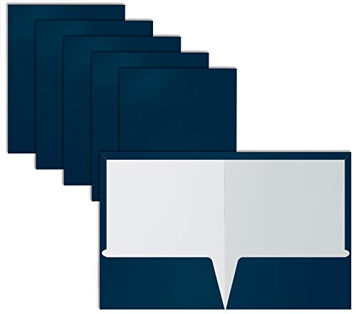 25 Pack Dark Blue Glossy Laminated Paper Folders