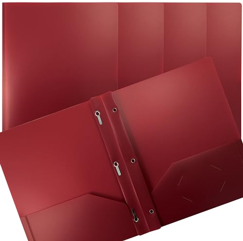 Heavyweight Burgundy Plastic 2 Pocket Folders, 24 Pack
