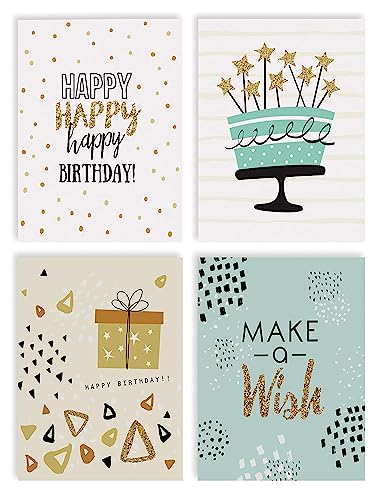 100 Pack Happy Birthday Cards, Elegant Gold Collection