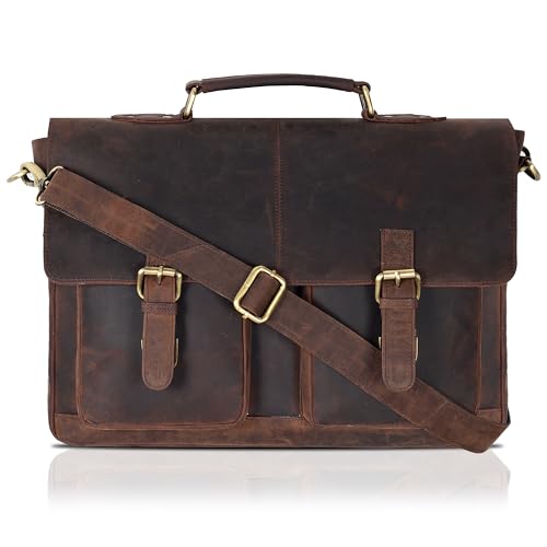 17" Genuine Leather Laptop Messenger Bag - Unisex Briefcase