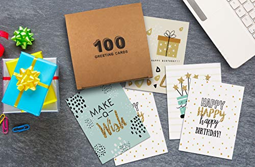 100 Pack Happy Birthday Cards, Elegant Gold Collection