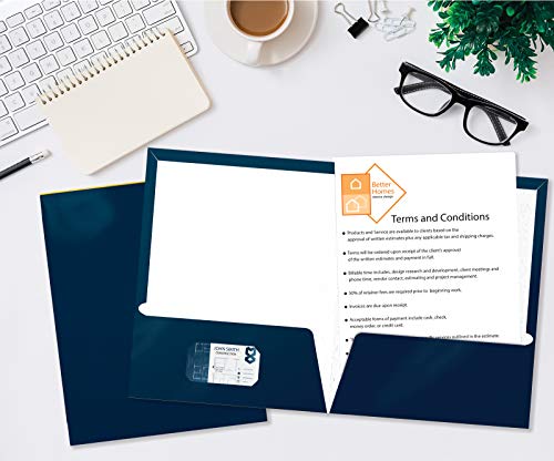 25 Pack Dark Blue Glossy Laminated Paper Folders