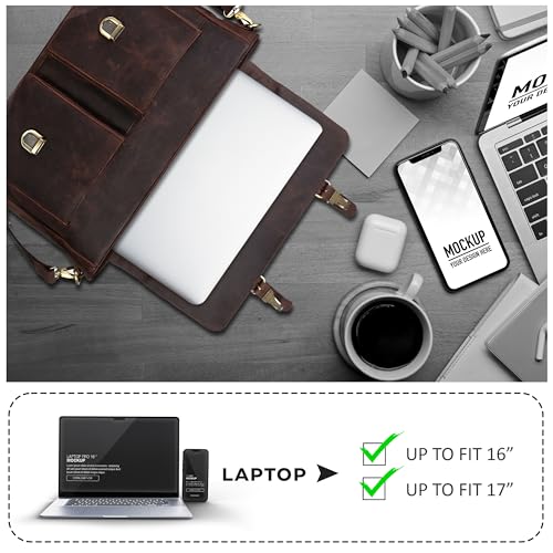 17" Genuine Leather Laptop Messenger Bag - Unisex Briefcase