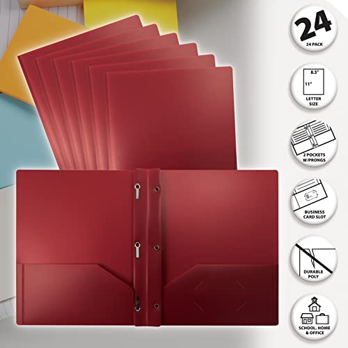 Heavyweight Burgundy Plastic 2 Pocket Folders, 24 Pack