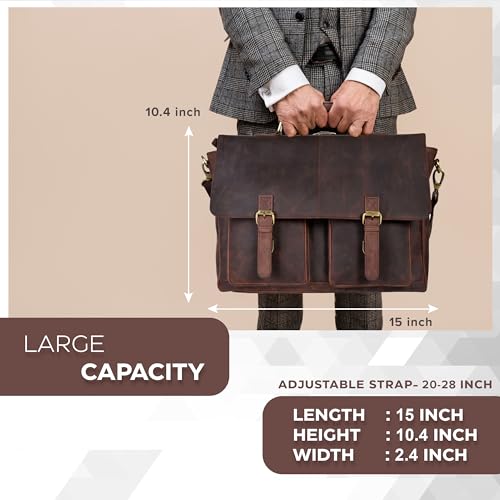 17" Genuine Leather Laptop Messenger Bag - Unisex Briefcase