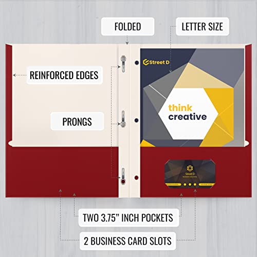 VIP Red Paper Folders with Prongs, 50 Pack