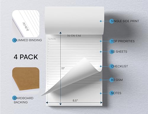 To Do List Notepad, 50 Sheets (4 Pack)