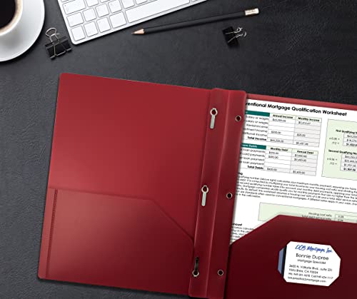 Heavyweight Burgundy Plastic 2 Pocket Folders, 24 Pack