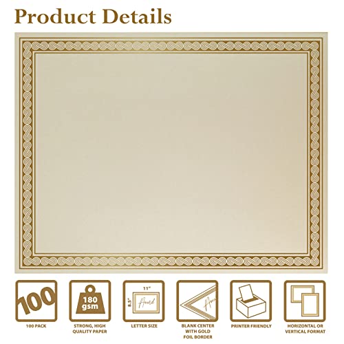 Gold Foil Border Certificate Paper, Letter Size Blank