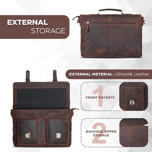 17" Genuine Leather Laptop Messenger Bag - Unisex Briefcase