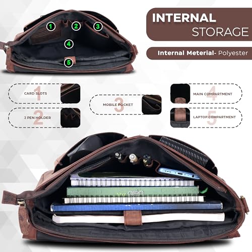17" Genuine Leather Laptop Messenger Bag - Unisex Briefcase