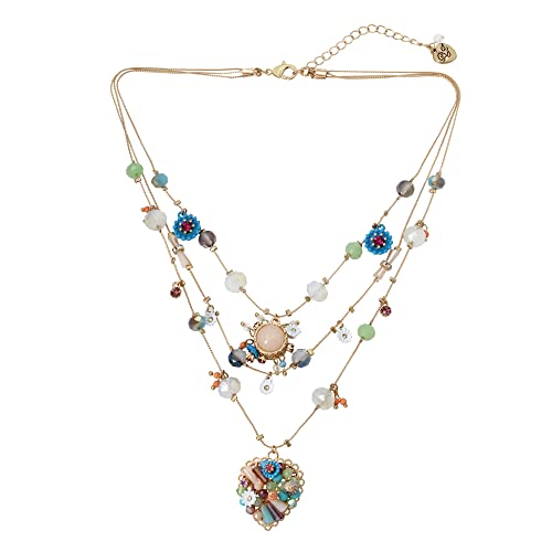 Betsey Johnson Multi-Colored Bead Flower Heart Necklace