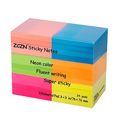 (24 Pack) ZCZN Sticky Notes 3x3 - 6 Bright Colors