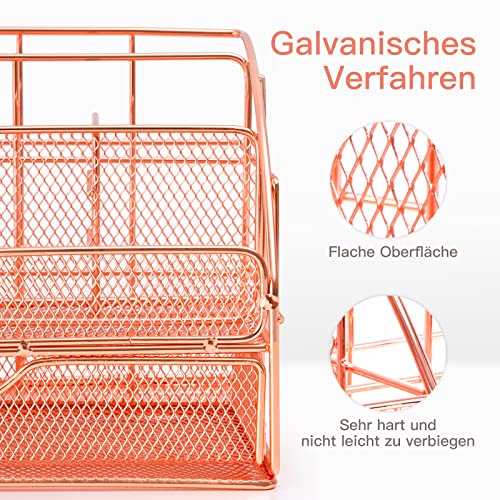 Rose Gold Desk Organizer with Drawer & 5 Compartments