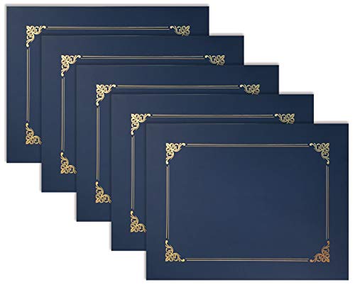 25 Pack Navy Blue Certificate Holders with Gold