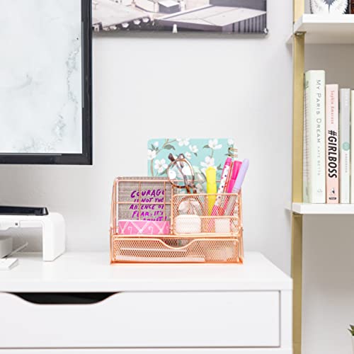Rose Gold Desk Organizer with Drawer & 5 Compartments