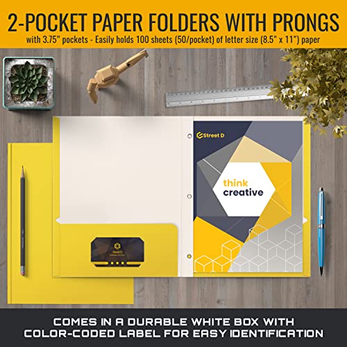 Yellow Paper 2 Pocket Folders with Prongs, 50-Pack