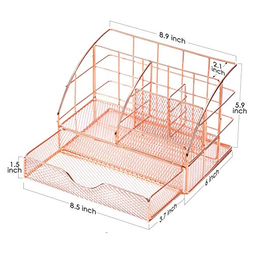 Rose Gold Desk Organizer with Drawer & 5 Compartments