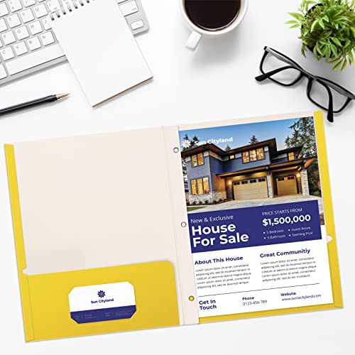 Yellow Paper 2 Pocket Folders with Prongs, 50-Pack