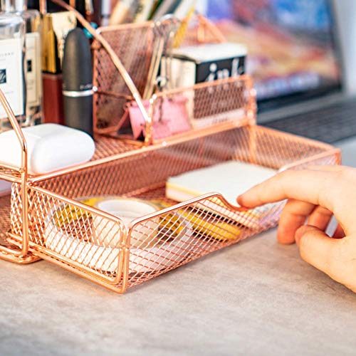 Rose Gold Desk Organizer with Drawer & 5 Compartments