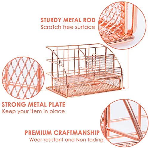 Rose Gold Desk Organizer with Drawer & 5 Compartments