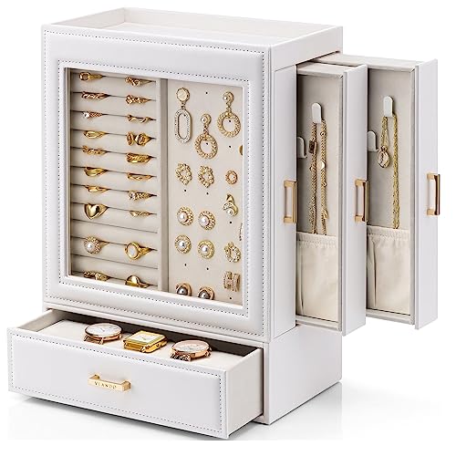 Vlando Large Jewelry Organizer Box with Glass Window