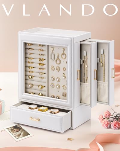 Vlando Large Jewelry Organizer Box with Glass Window
