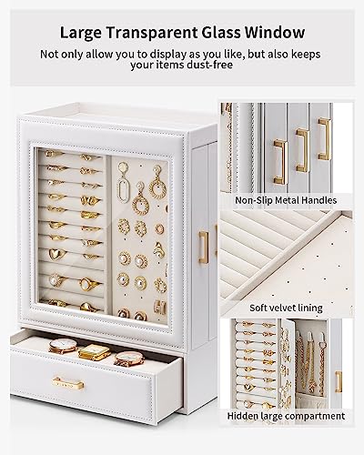 Vlando Large Jewelry Organizer Box with Glass Window