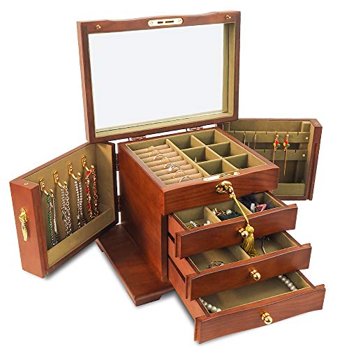 VIP Luxury Wooden Jewelry Box Cabinet Organizer (Brown)