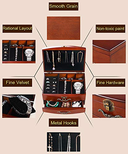 Solid Wooden Jewelry Box Organizer for Women
