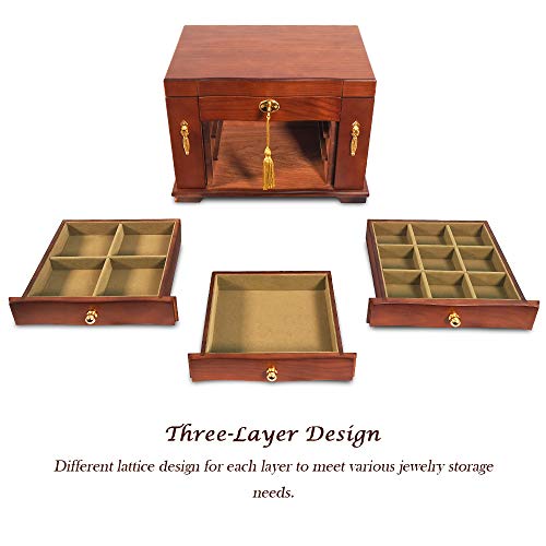 VIP Luxury Wooden Jewelry Box Cabinet Organizer (Brown)