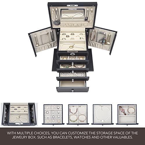 Vintage Black Wooden Jewelry Box with Full Length Mirror