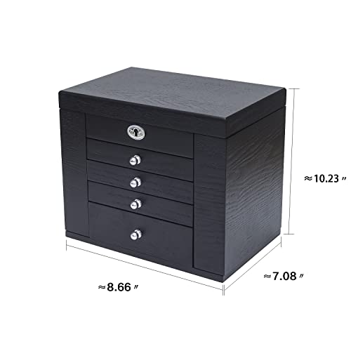 Vintage Black Wooden Jewelry Box with Full Length Mirror