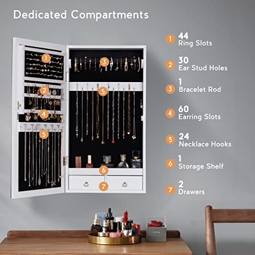 VIP LED Jewelry Armoire with Wall/Door Mirror Organizer