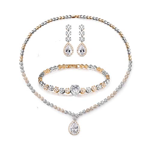 White Gold Plated Jewelry Set with CZ, Allergy-Free