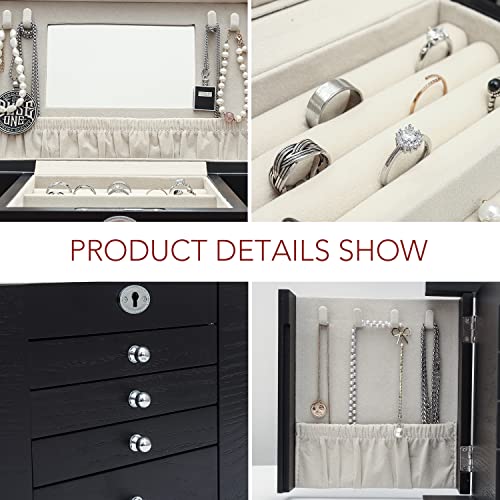 Vintage Black Wooden Jewelry Box with Full Length Mirror