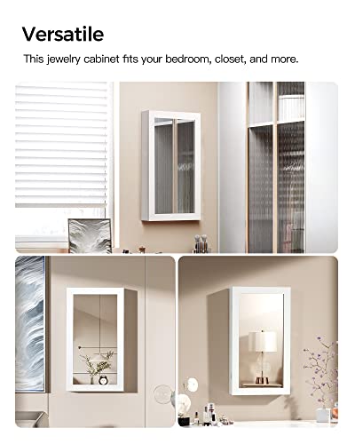 White Wall-Mounted Jewelry Armoire with Lockable Mirror