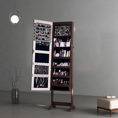 Soges Lockable Jewelry Armoire Organizer with Full Length Mirror
