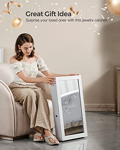 White Wall-Mounted Jewelry Armoire with Lockable Mirror