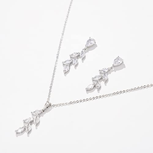 VIP Bridesmaid Necklace Earrings Set - Leaf Pendant