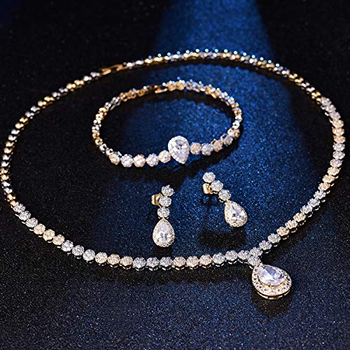 White Gold Plated Jewelry Set with CZ, Allergy-Free